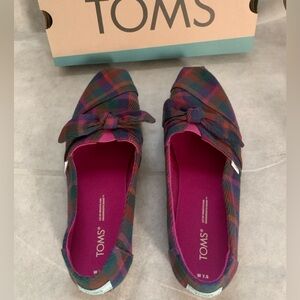 NIB TOMS Alpargata Bow Plaid Tie Slip On Flats, MSRP $59.95